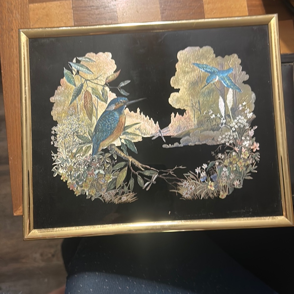 Vintage Metallic Framed Bird Artwork